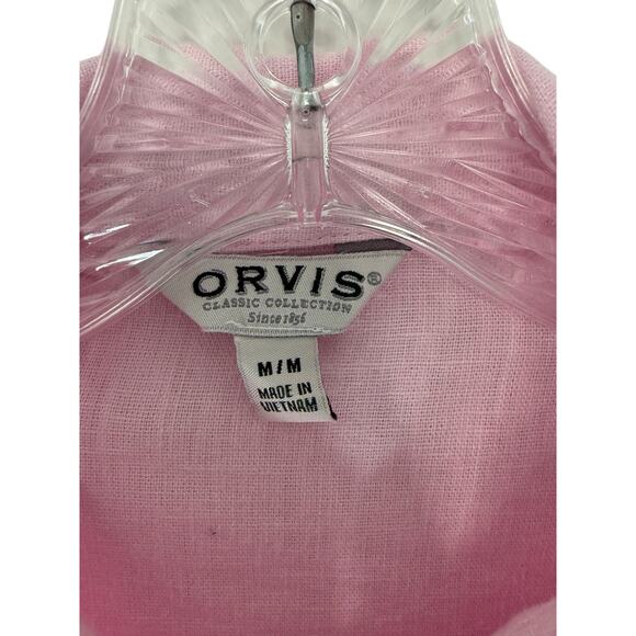 Orvis Button Down Shirt Pink Women's Linen Blend Long Sleeve Lagenlook Medium - Picture 2 of 11